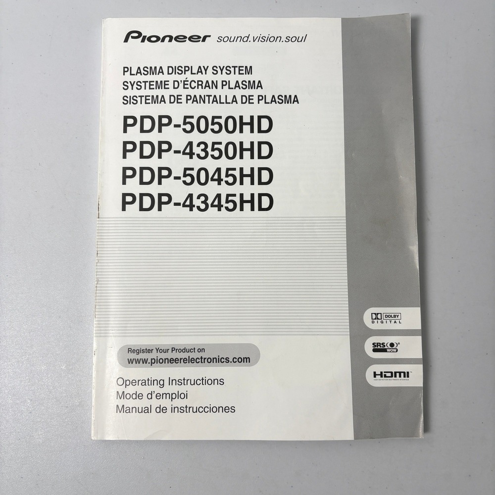 Pioneer Plasma Display System PDP-5050HD 4350HD 5045HD 4345HD Operating Manual